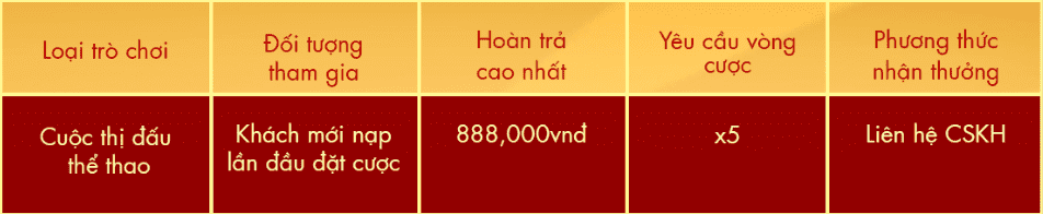 Bảng hoàn thua cược thể thao cho lần cược đầu