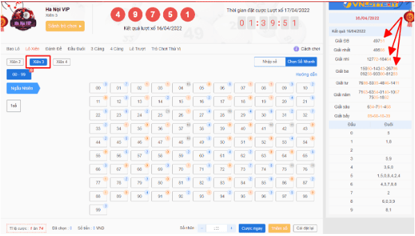 Bảng mẫu Lô Xiên 3 - xổ số Hà Nội VIP