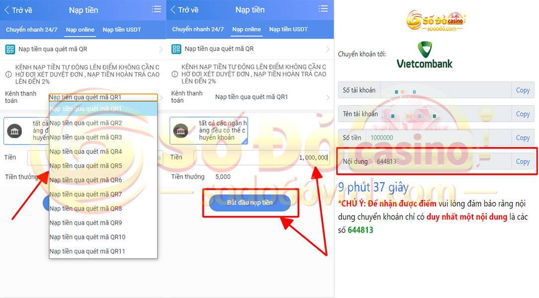Hướng dẫn nạp rút tiền và chuyển quỹ tại SODO66 4 Hướng dẫn nạp tiền bằng QR code