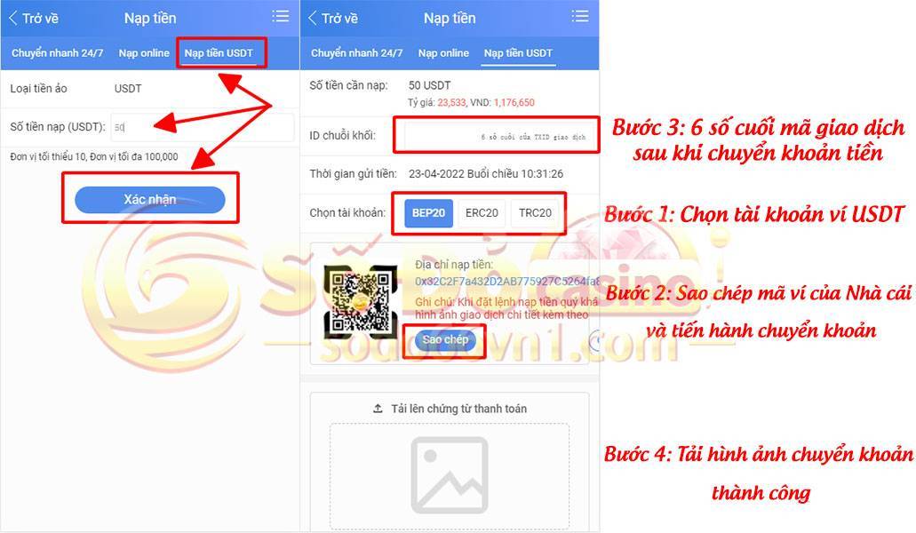Hướng dẫn nạp rút tiền và chuyển quỹ tại SODO66 8 Hướng dẫn nạp tiền qua USDT