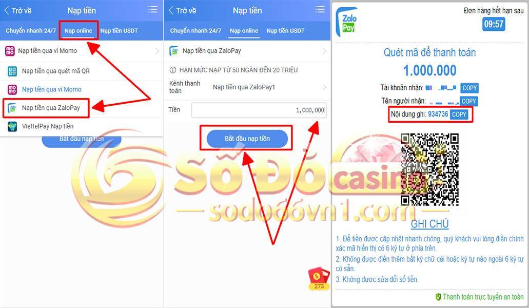 Hướng dẫn nạp rút tiền và chuyển quỹ tại SODO66 6 Hướng dẫn nạp tiền qua Zalopay