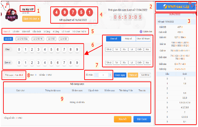 thuyết minh giao diện xố số VIP SODO66